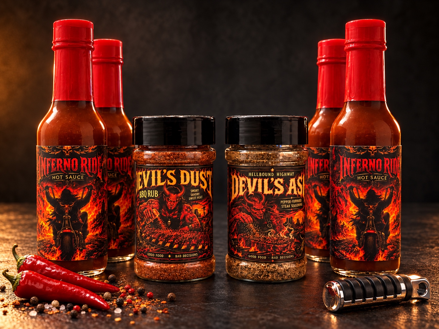 Actual Inferno Ride, Devil’s Dust and Devil’s Ash bottles with their original labels